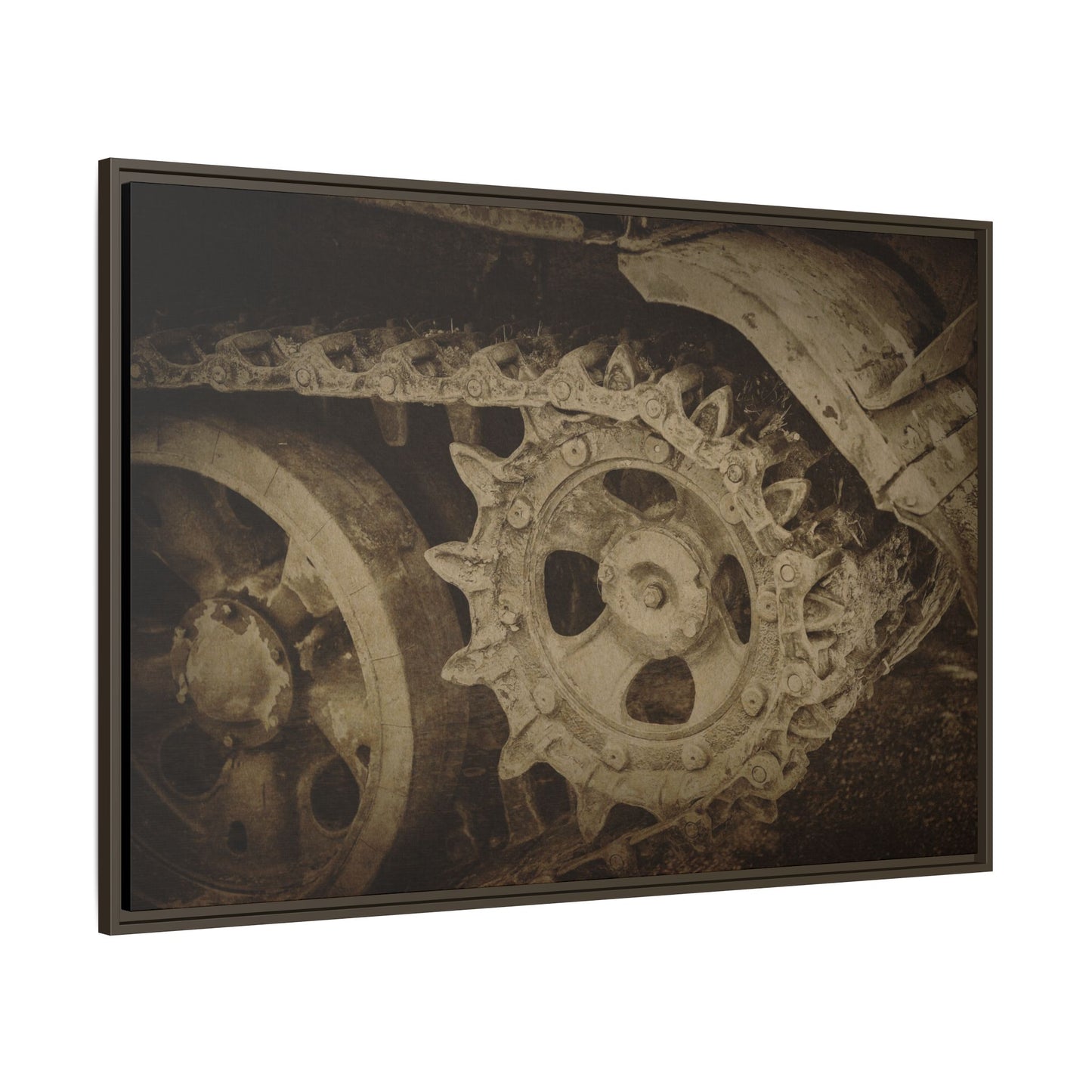 Treaded Tracks Close Up | Framed Wall Art on Stretched Canvas