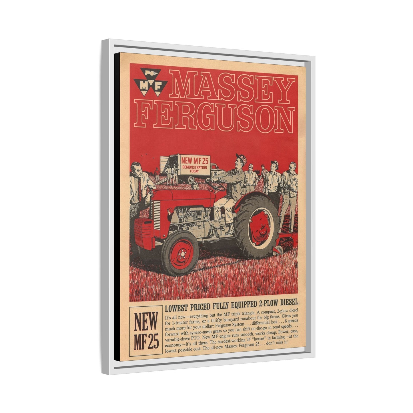 Massey 25 Demonstration Day Vintage Dealer Sign, Framed Wall Art on Canvas