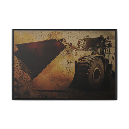 Front Loader Bucket Action | Gold |  Framed Wall art on Stretched Canvas