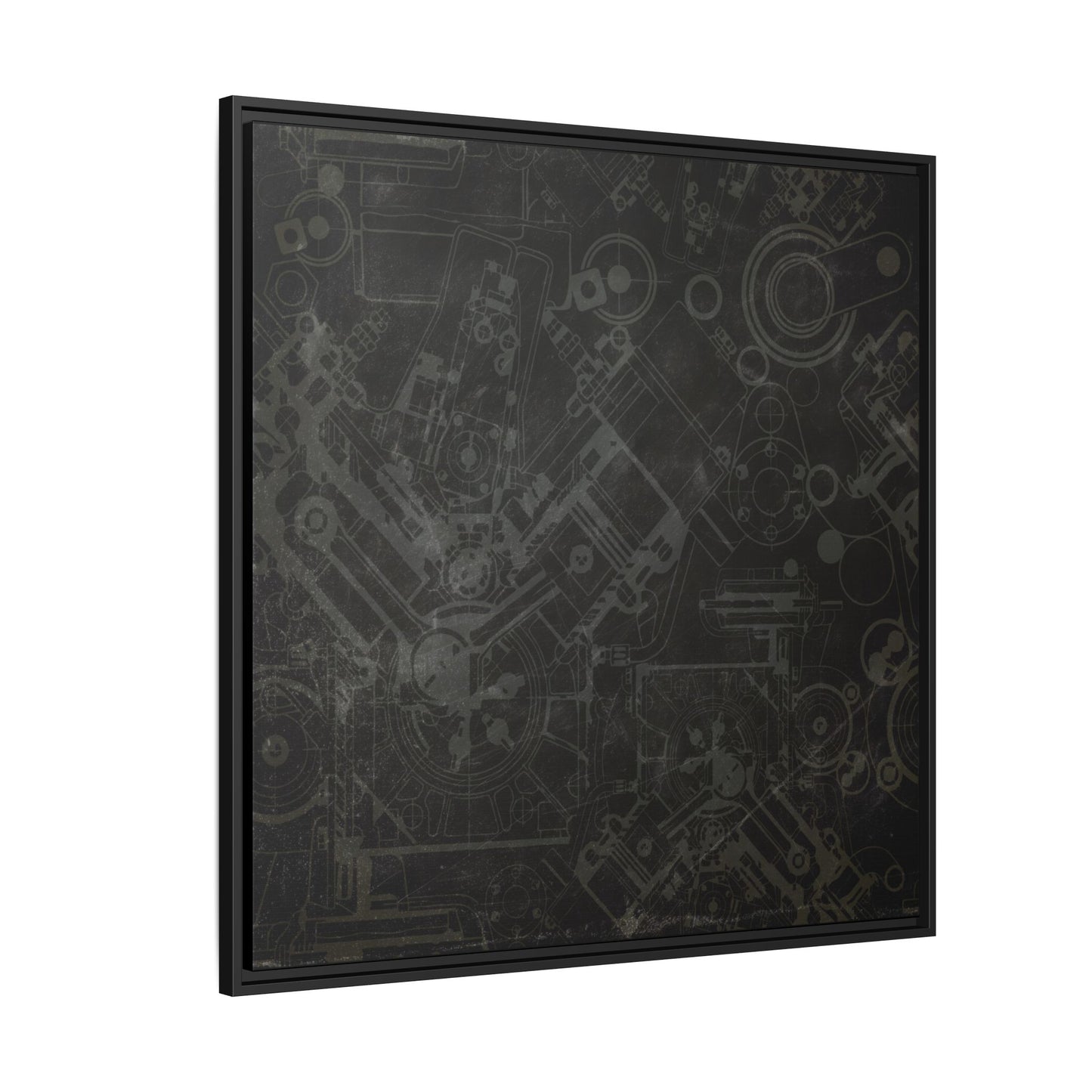 Engine Schematic Drawing Front View - Industrial Art - Framed on Canvas