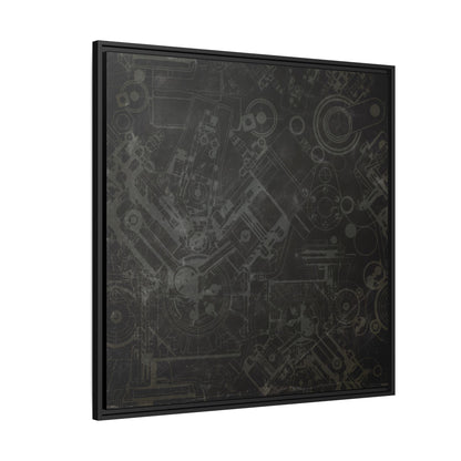 Engine Schematic Drawing Front View - Industrial Art - Framed on Canvas