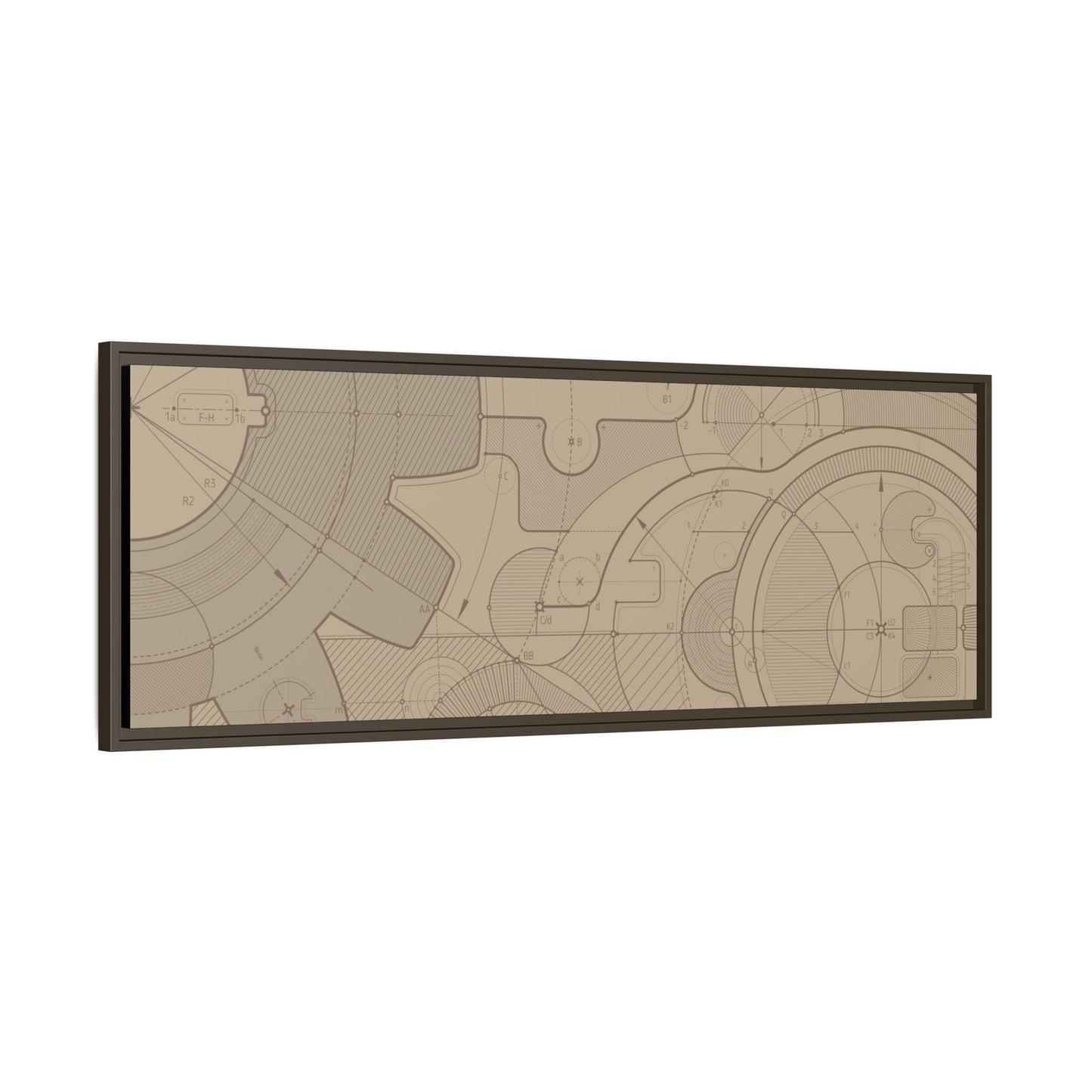 Geometric Gear Blueprint Drawing Art on Framed Canvas
