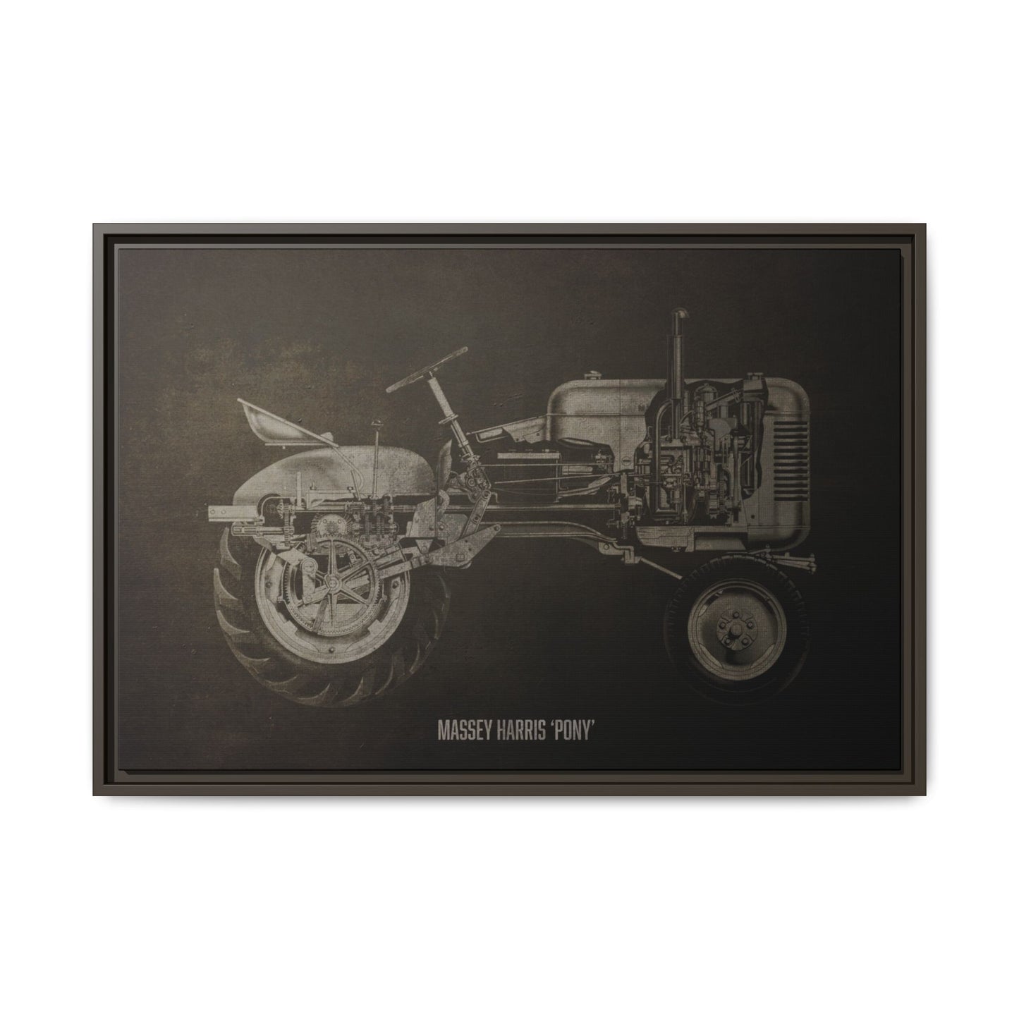 Vintage Massey Harris Pony Cutaway Drawing | Framed Wall Art on Stretched Canvas | Industrial Artwork