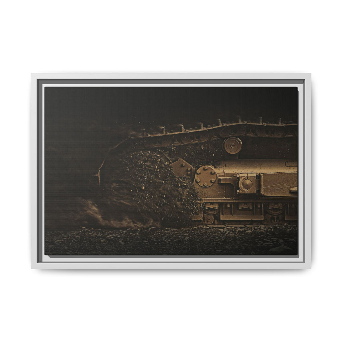 D7E Dozer Undercarriage Action | Framed Wall Art on Stretched Canvas