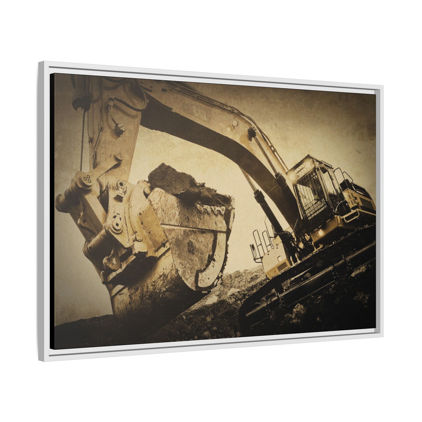 Reaching for Rocks Excavator  | Photo Art on Framed Canvas