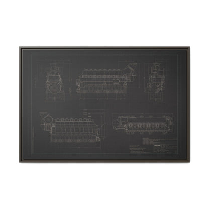 Inline 8 Engine Drawing, Framed Wall Art on Canvas