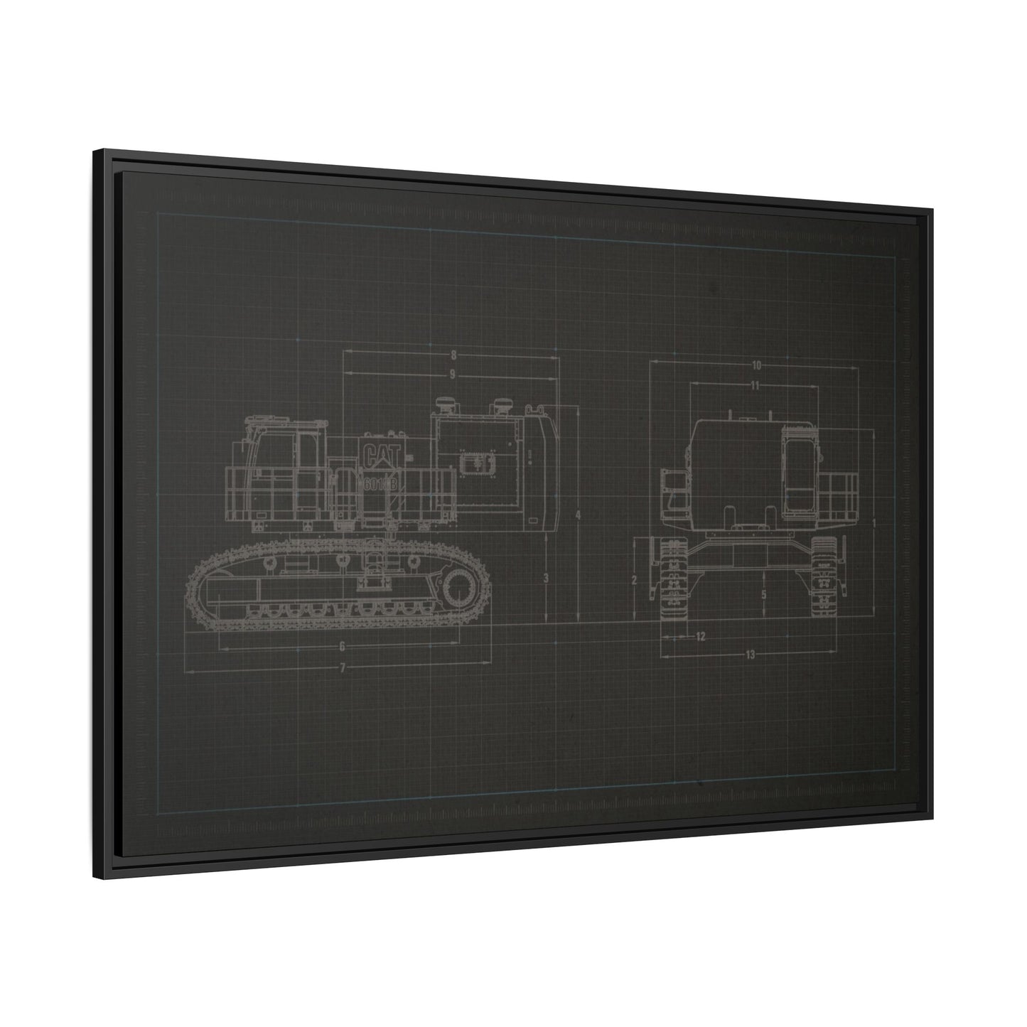 601 Excavator Drawing, Framed Wall Art on Canvas