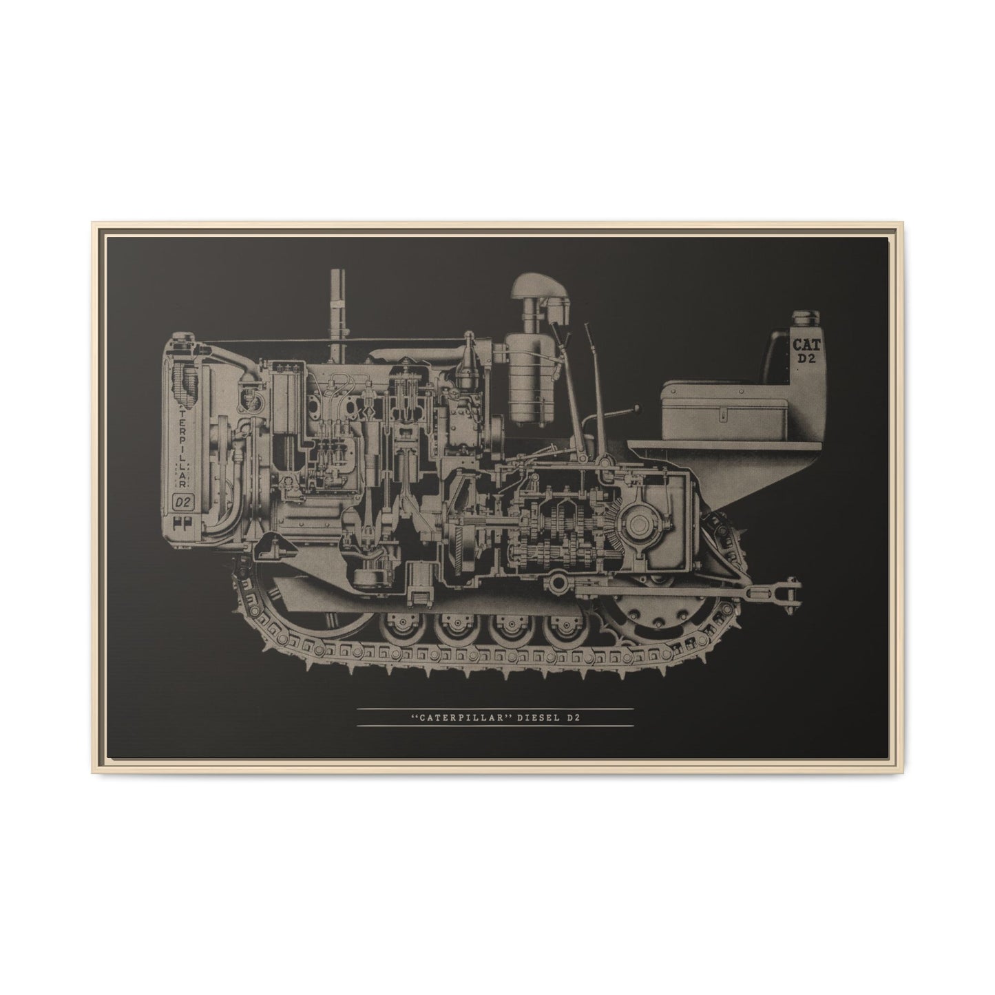 Vintage Caterpillar D2 Cutaway Drawing | Framed Wall Art on Stretched Canvas