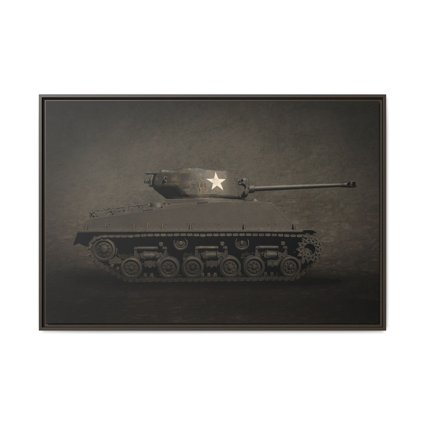 Vintage WWII  Sherman Tank, Single Star, Photo Wall Art on Framed Canvas