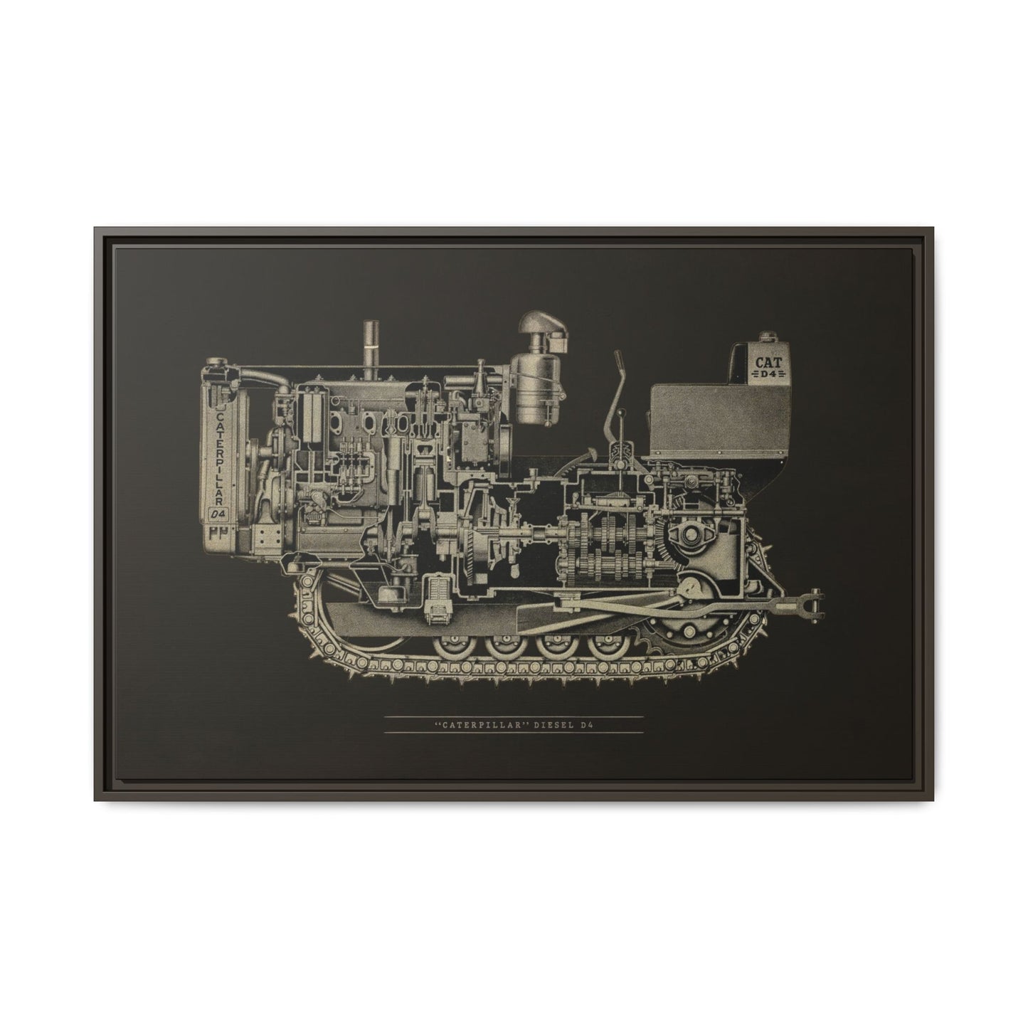 Vintage D4Tractor Crawler Cutaway Drawing | Framed Wall Art on Canvas