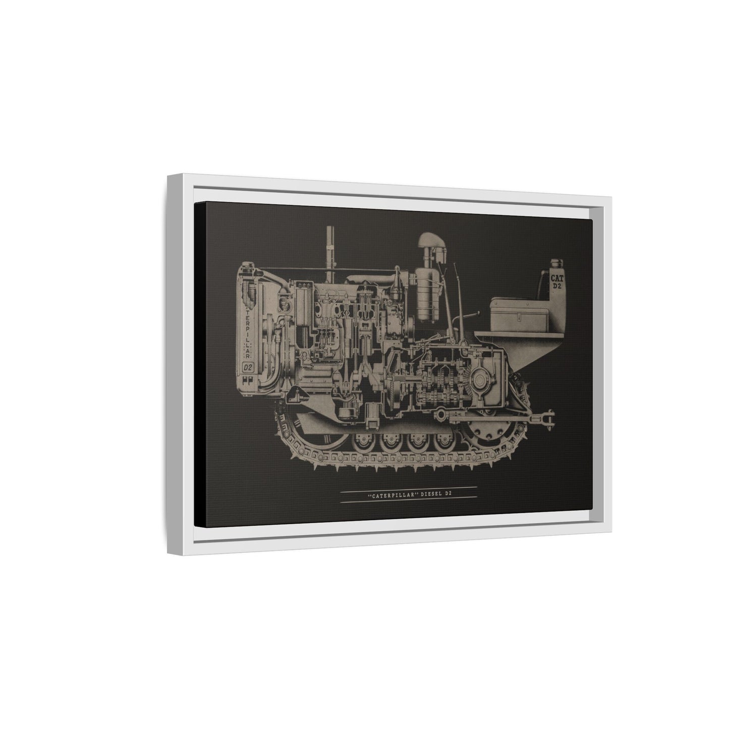 Vintage Caterpillar D2 Cutaway Drawing | Framed Wall Art on Stretched Canvas