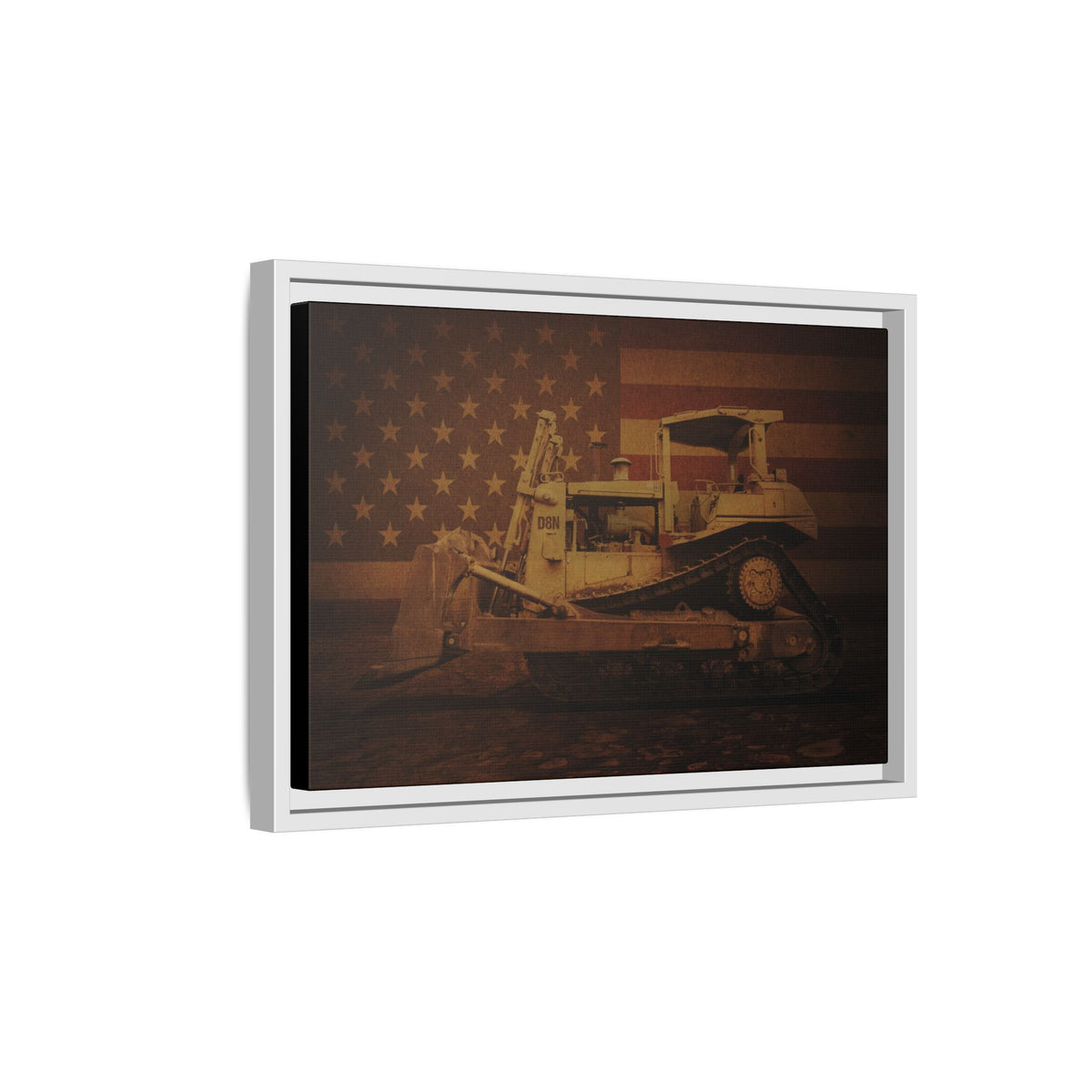 Patriotic D8N Classic Dozer | Framed Wall Art on Stretched Canvas