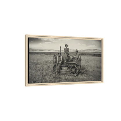 Three Men and a Tractor | Vintage Crawler in Field | Framed Wall Art on Canvas