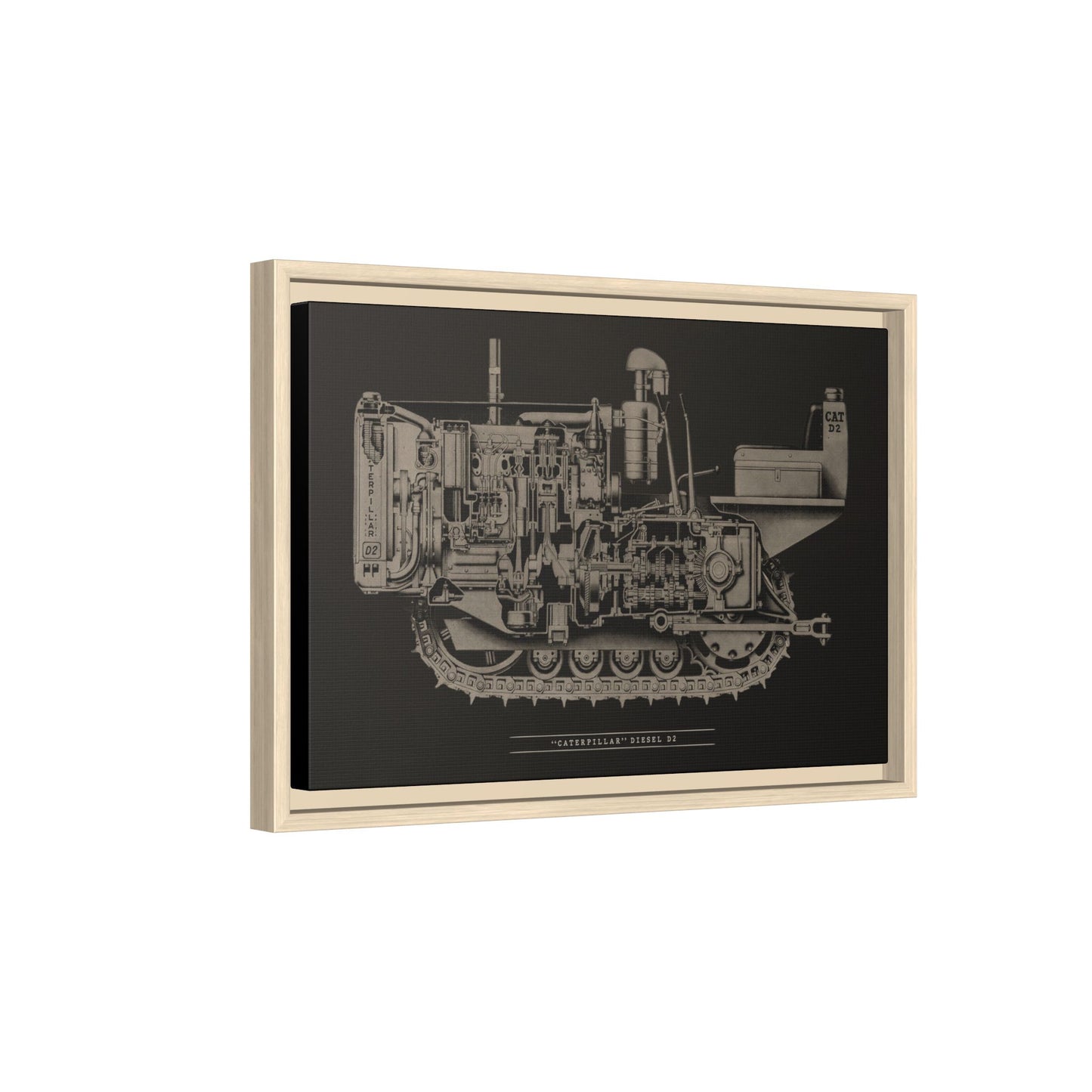 Vintage Caterpillar D2 Cutaway Drawing | Framed Wall Art on Stretched Canvas