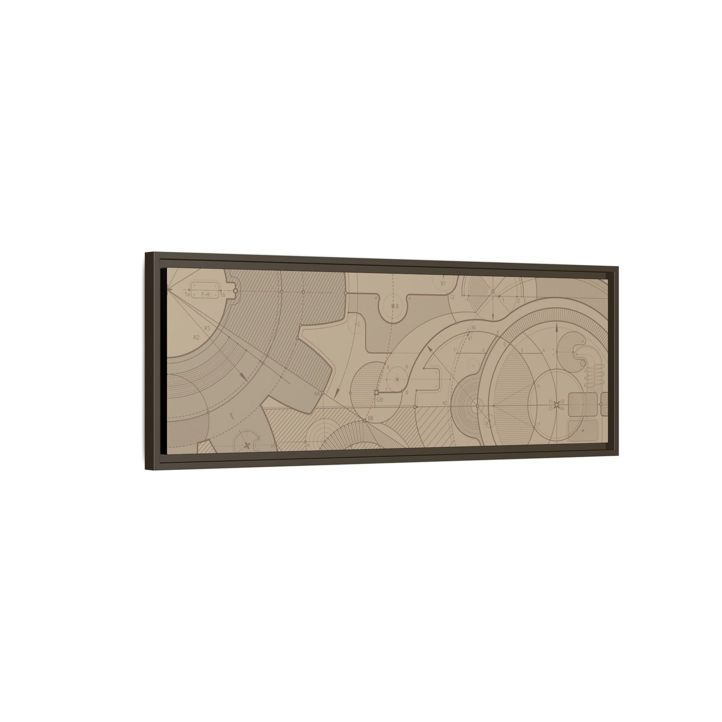 Geometric Gear Blueprint Drawing Art on Framed Canvas