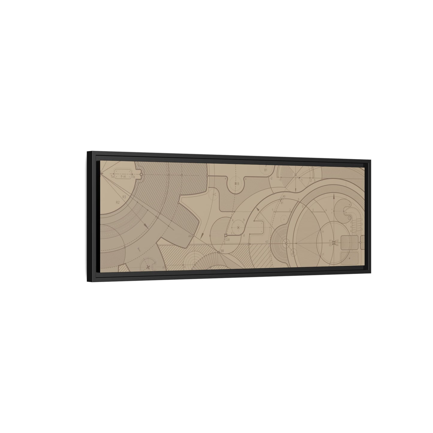 Geometric Gear Blueprint Drawing Art on Framed Canvas