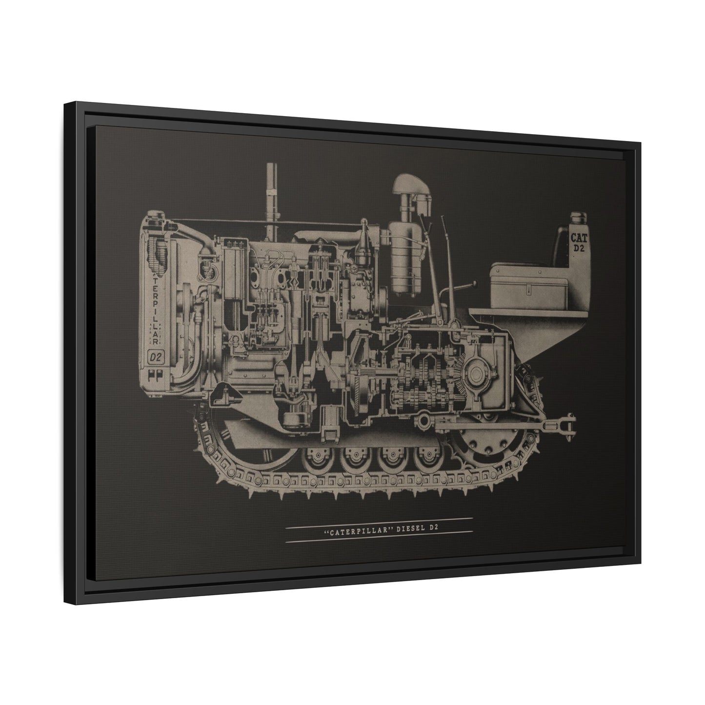 Vintage Caterpillar D2 Cutaway Drawing | Framed Wall Art on Stretched Canvas