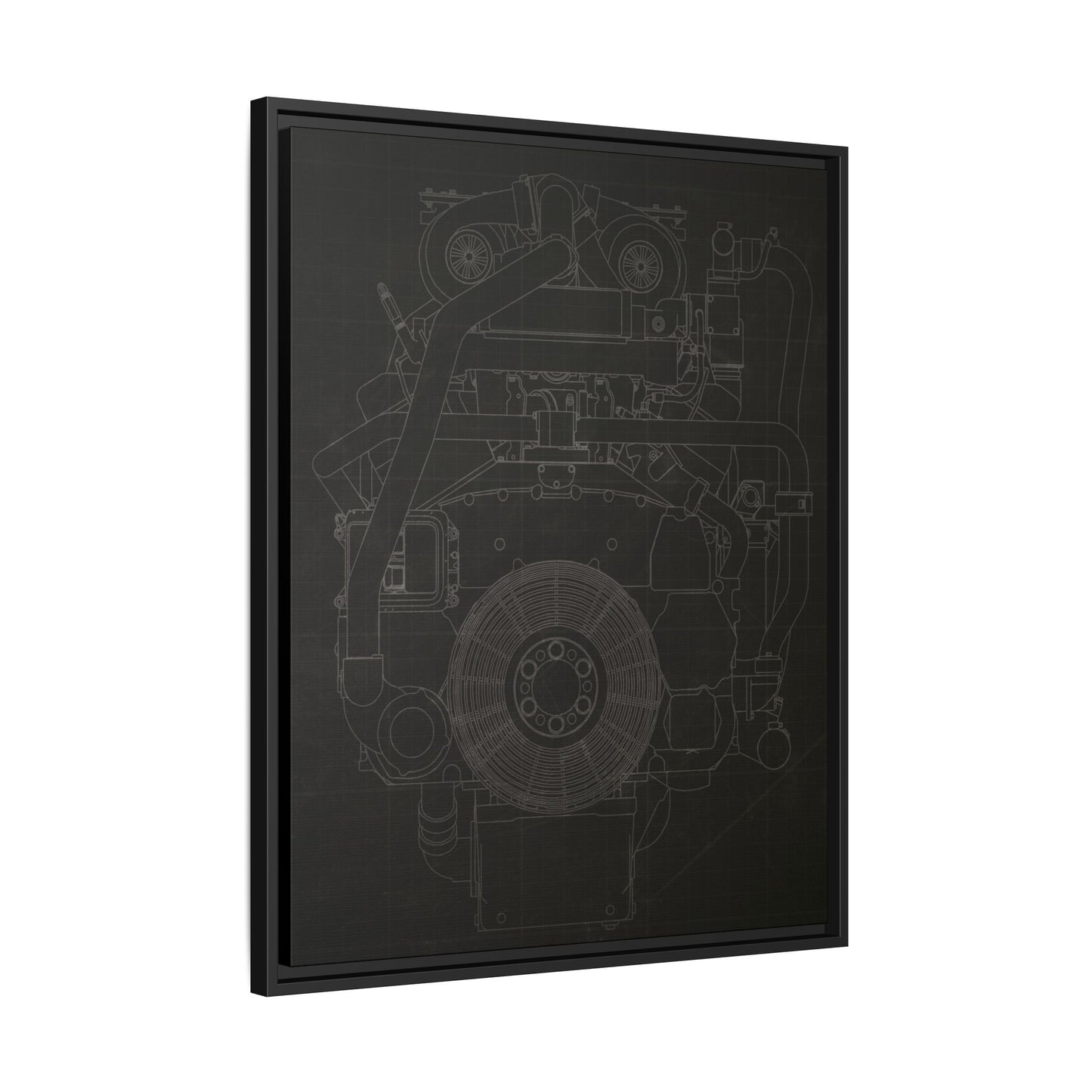 Machine Schematic Engine Drawing Front View Framed Wall Art on Stretched Canvas