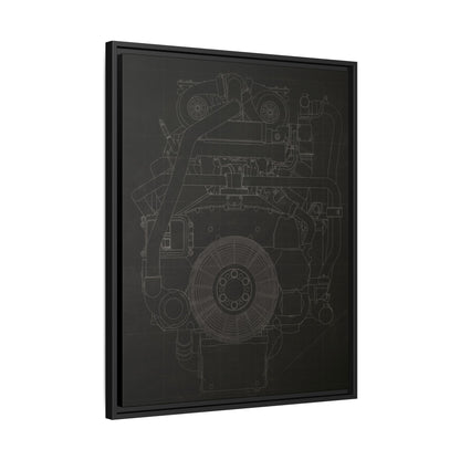 Machine Schematic Engine Drawing Front View Framed Wall Art on Stretched Canvas