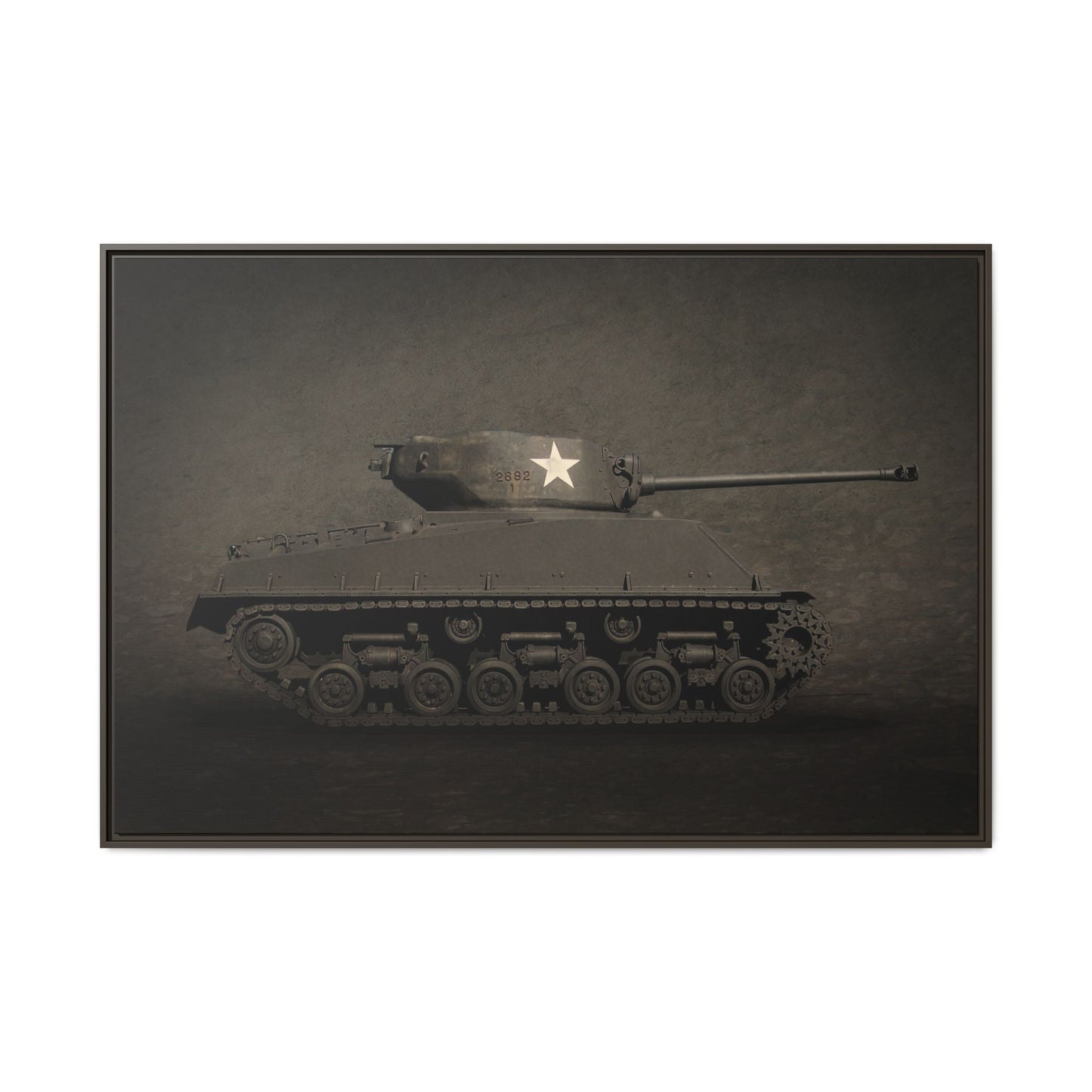 Vintage WWII  Sherman Tank, Single Star, Photo Wall Art on Framed Canvas