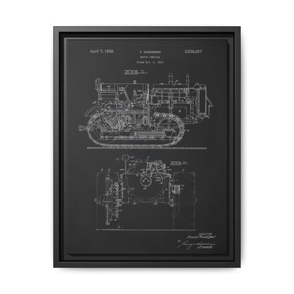 Vintage Dozer Rudiger Patent Drawing, Framed Wall Art on Canvas