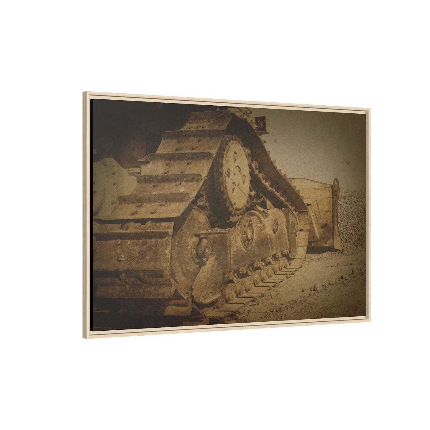 Dozer Tracks Pushing Stone | Framed Wall Art on Stretched Canvas