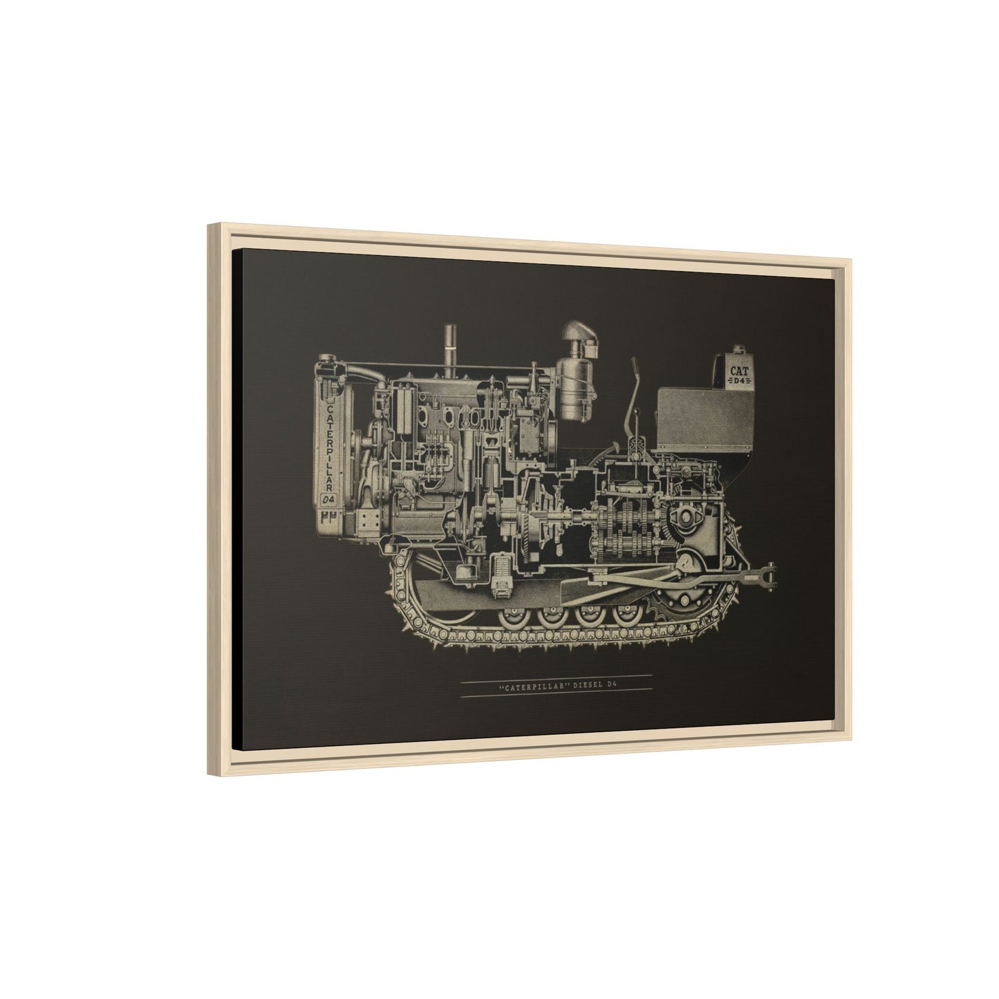 Vintage D4Tractor Crawler Cutaway Drawing | Framed Wall Art on Canvas