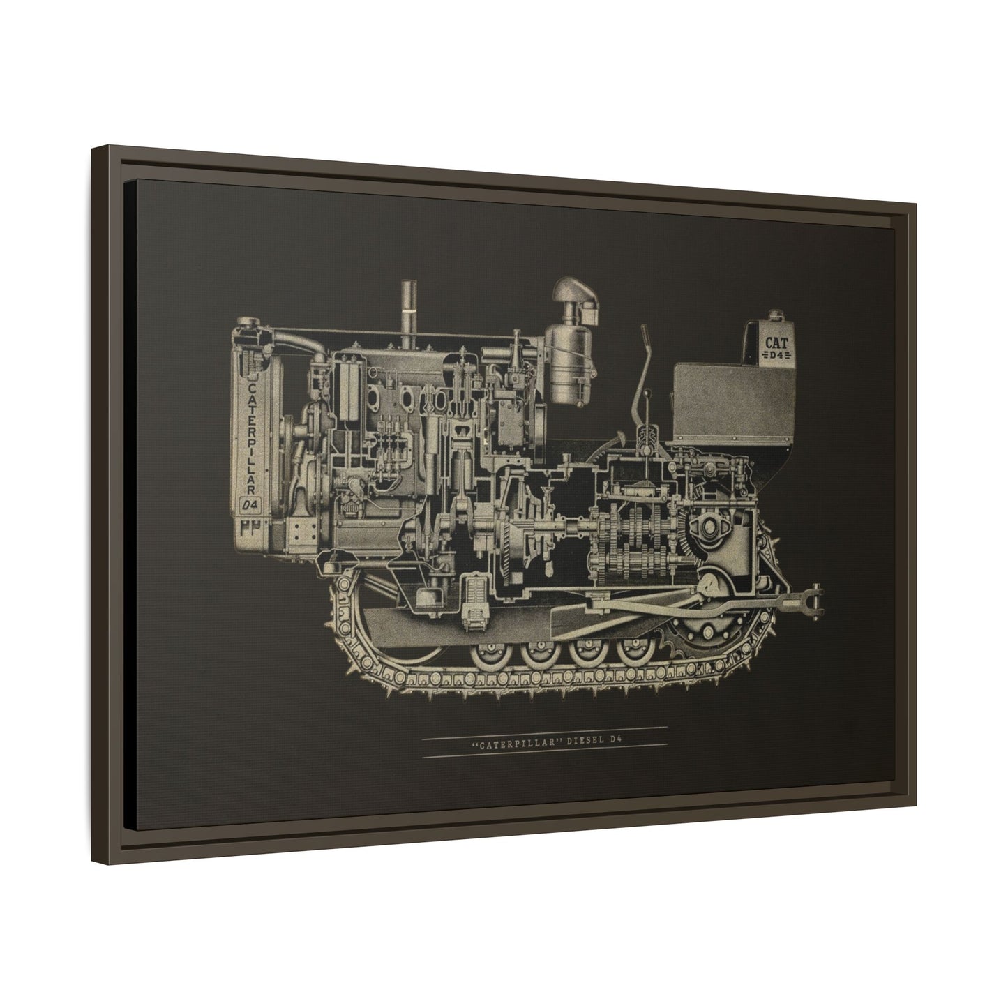 Vintage D4Tractor Crawler Cutaway Drawing | Framed Wall Art on Canvas