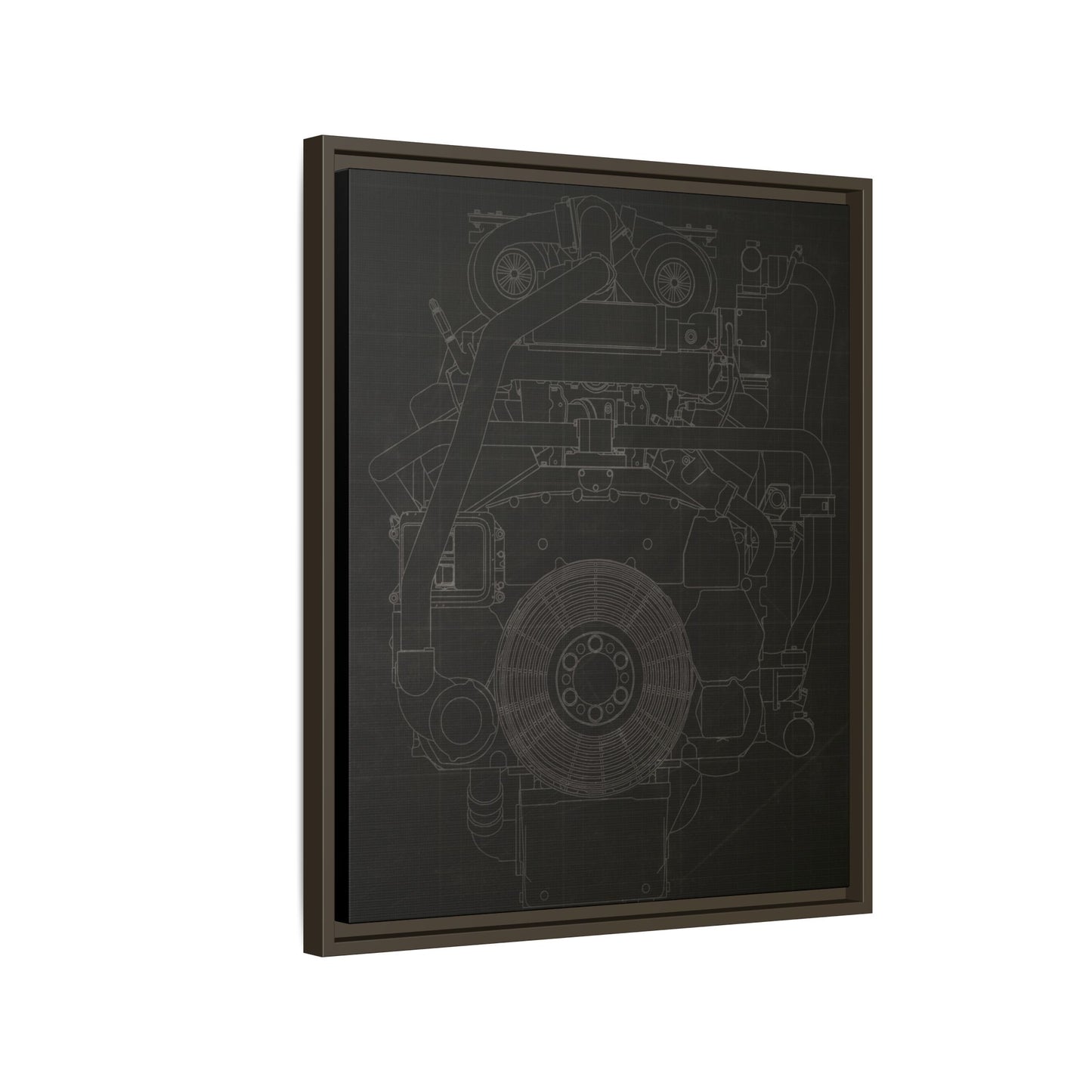 Machine Schematic Engine Drawing Front View Framed Wall Art on Stretched Canvas