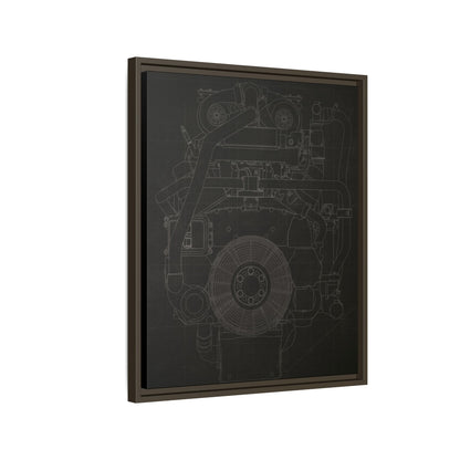 Machine Schematic Engine Drawing Front View Framed Wall Art on Stretched Canvas