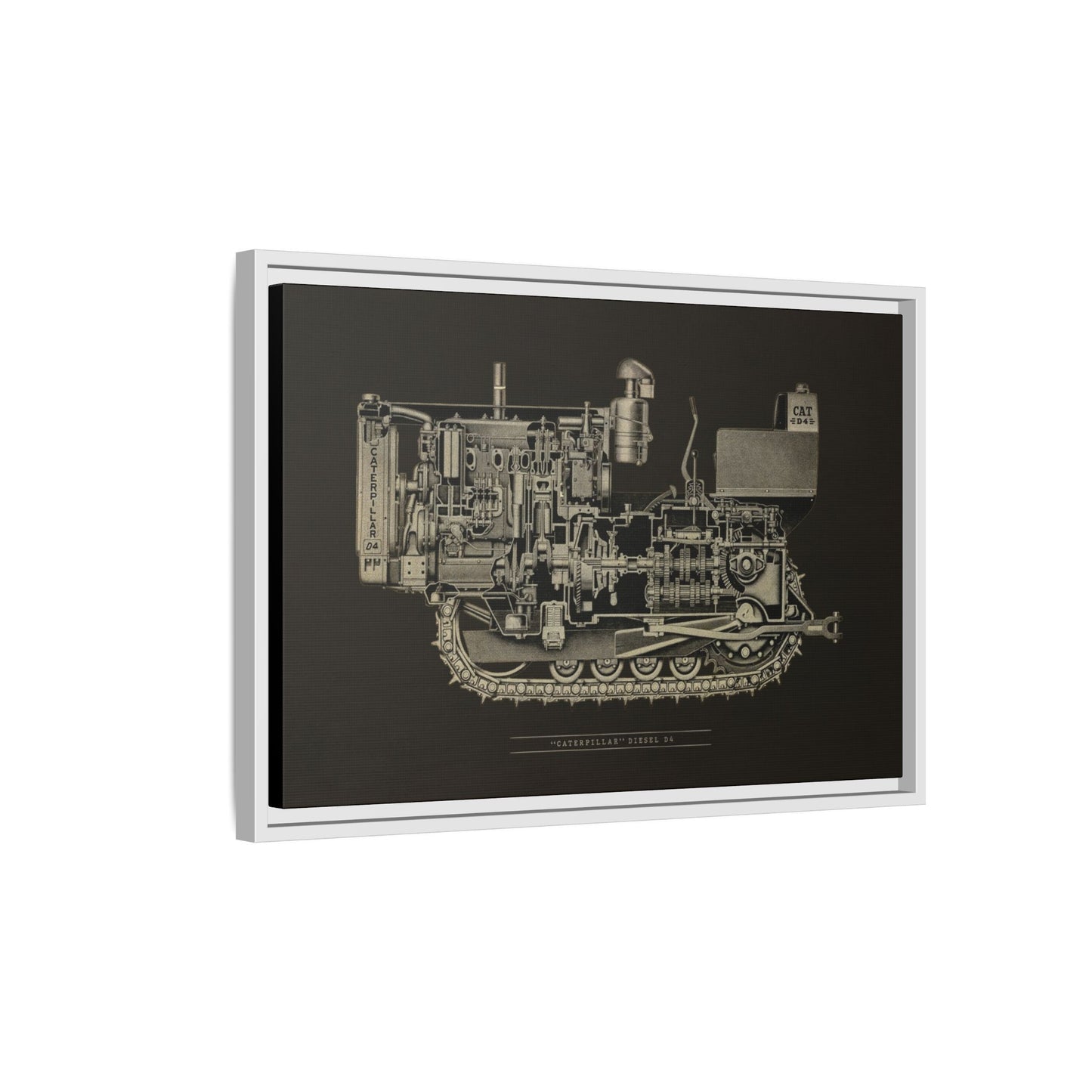 Vintage D4Tractor Crawler Cutaway Drawing | Framed Wall Art on Canvas