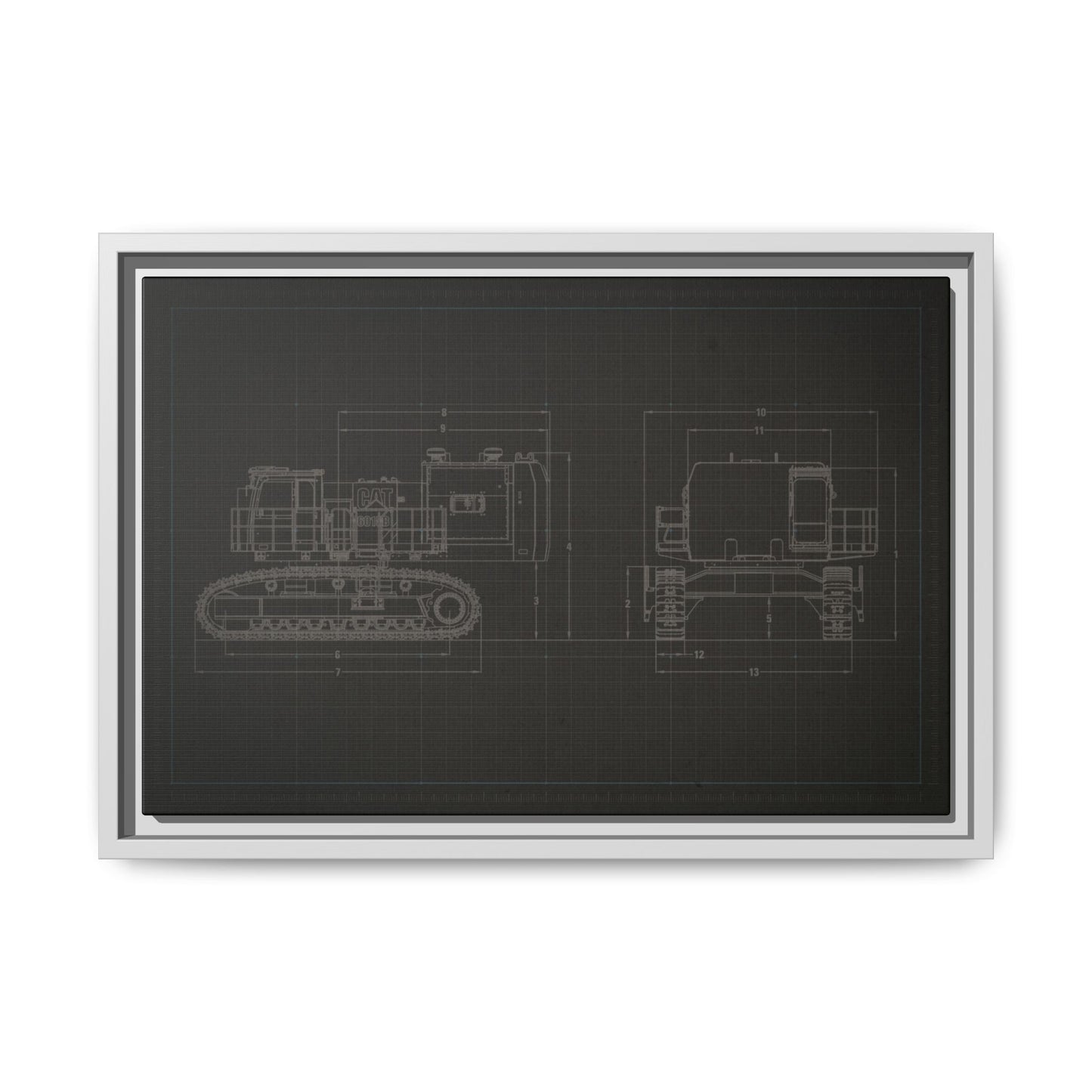 601 Excavator Drawing, Framed Wall Art on Canvas