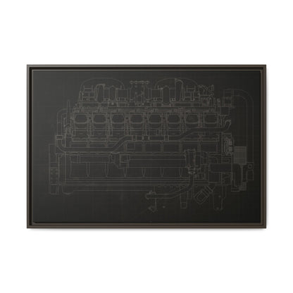 Engine Side View Schematic Drawing Framed Wall Art on Matte Canvas