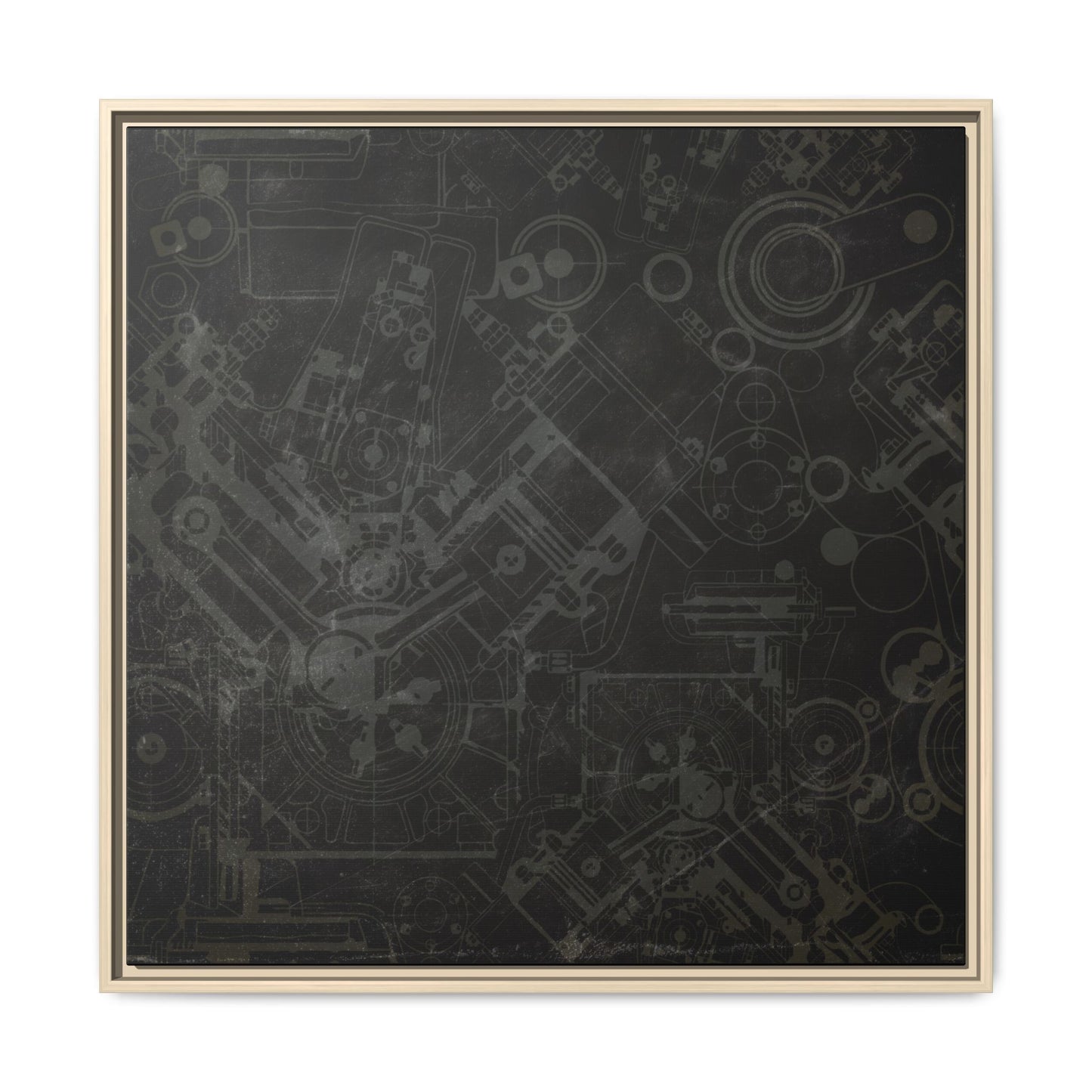 Engine Schematic Drawing Front View - Industrial Art - Framed on Canvas
