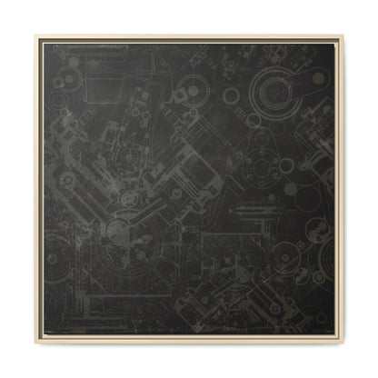Engine Schematic Drawing Front View - Industrial Art - Framed on Canvas