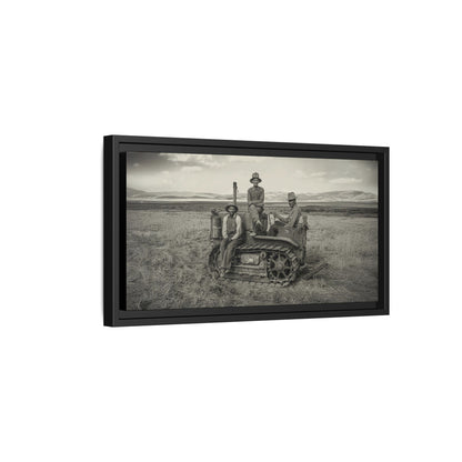Three Men and a Tractor | Vintage Crawler in Field | Framed Wall Art on Canvas