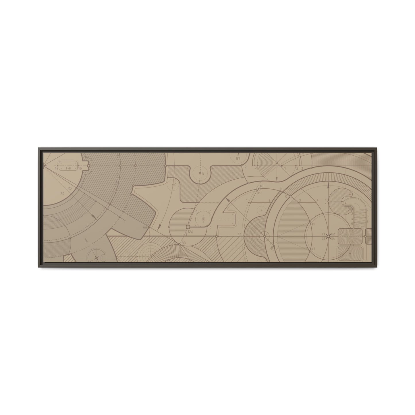 Geometric Gear Blueprint Drawing Art on Framed Canvas