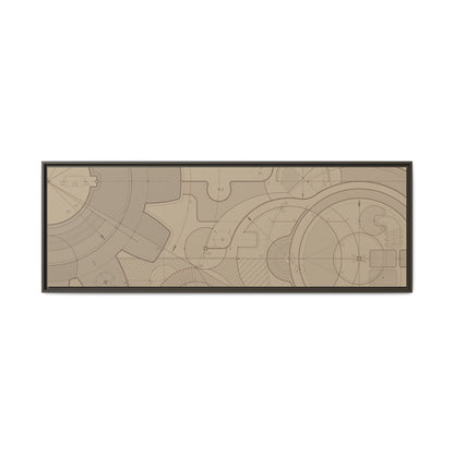 Geometric Gear Blueprint Drawing Art on Framed Canvas