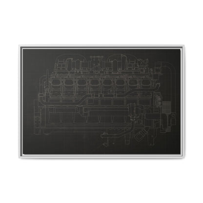 Engine Side View Schematic Drawing Framed Wall Art on Matte Canvas
