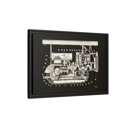 Vintage Engine Crawler Cutaway Engineering Drawing on Matte Canvas Framed | Industrial Wall Art