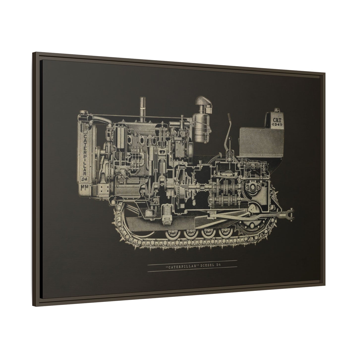 Vintage D4Tractor Crawler Cutaway Drawing | Framed Wall Art on Canvas