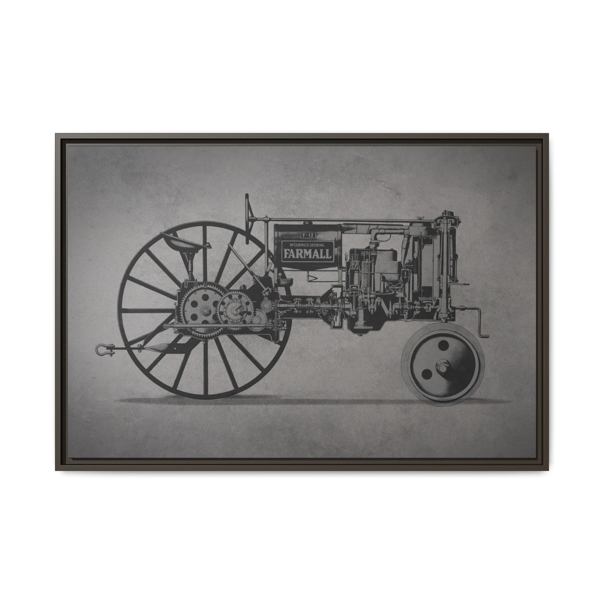 Vintage Farmall F-12 Mechanical Drawing | Light | Framed Wall Art on Canvas