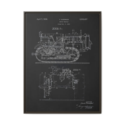 Vintage Dozer Rudiger Patent Drawing, Framed Wall Art on Canvas