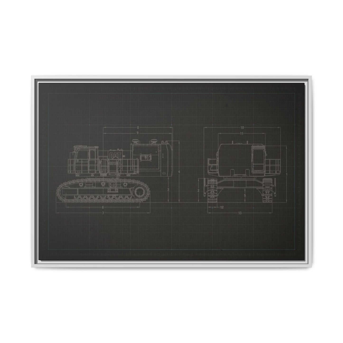 601 Excavator Drawing, Framed Wall Art on Canvas