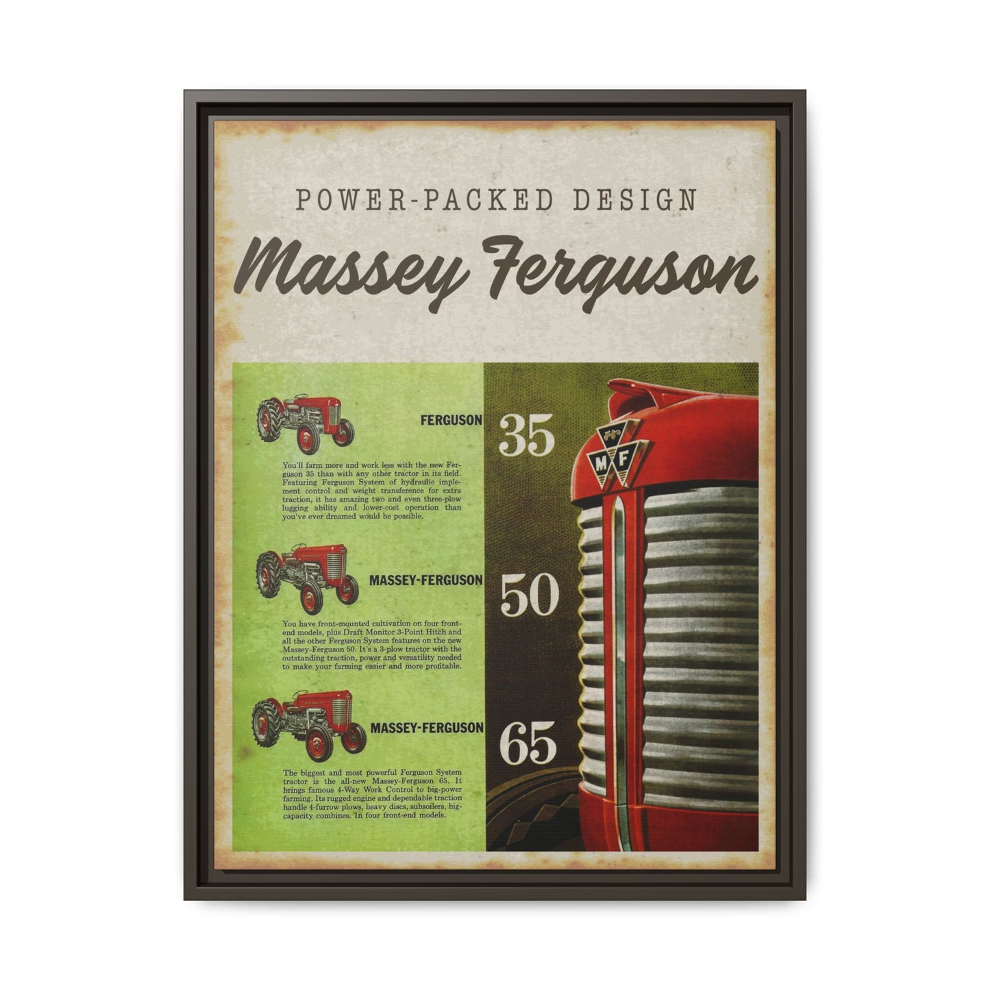 Vintage Massey Ferguson Tractor Advertisement Wall Art Print on Framed Canvas
