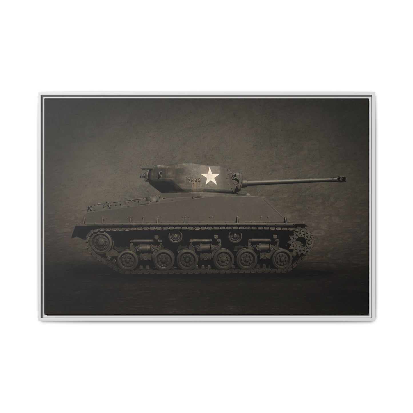 Vintage WWII  Sherman Tank, Single Star, Photo Wall Art on Framed Canvas