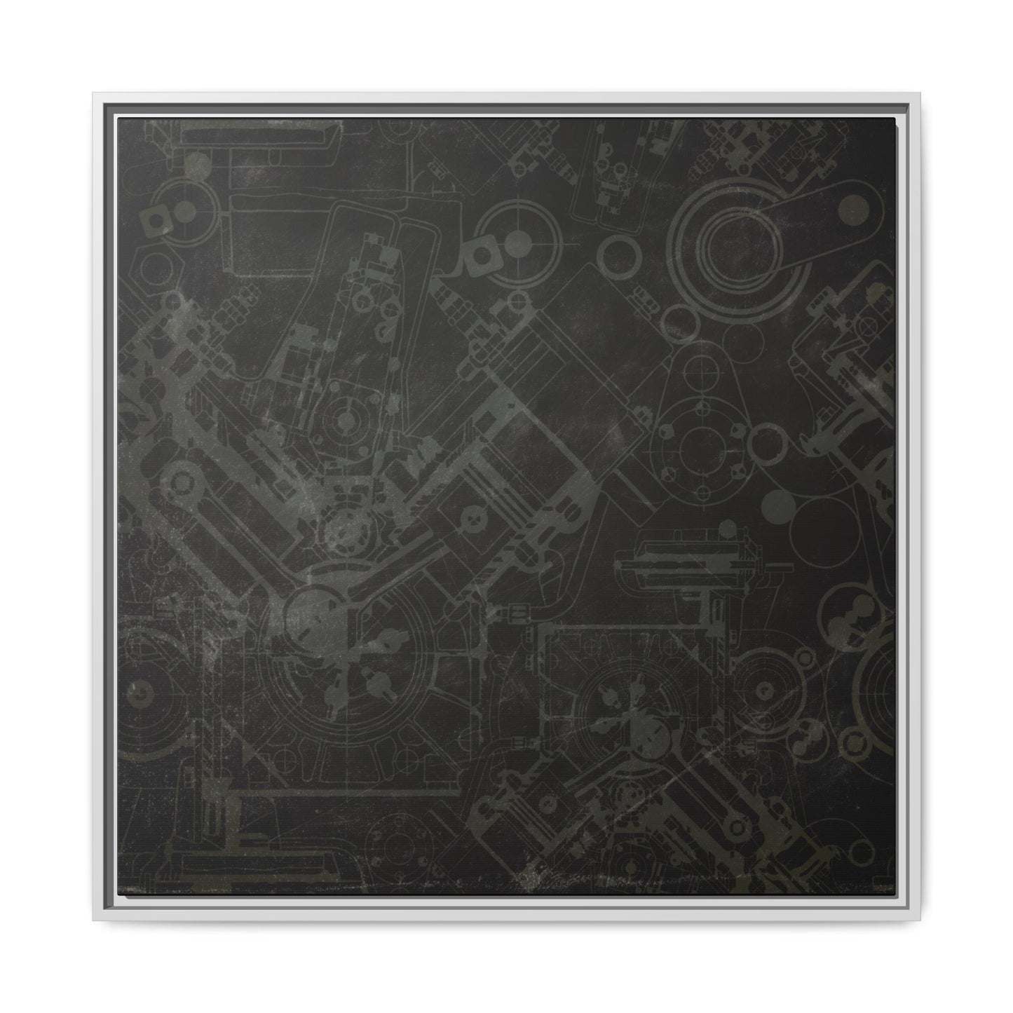 Engine Schematic Drawing Front View - Industrial Art - Framed on Canvas