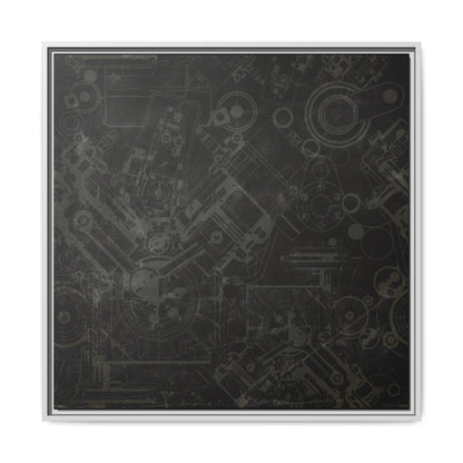 Engine Schematic Drawing Front View - Industrial Art - Framed on Canvas