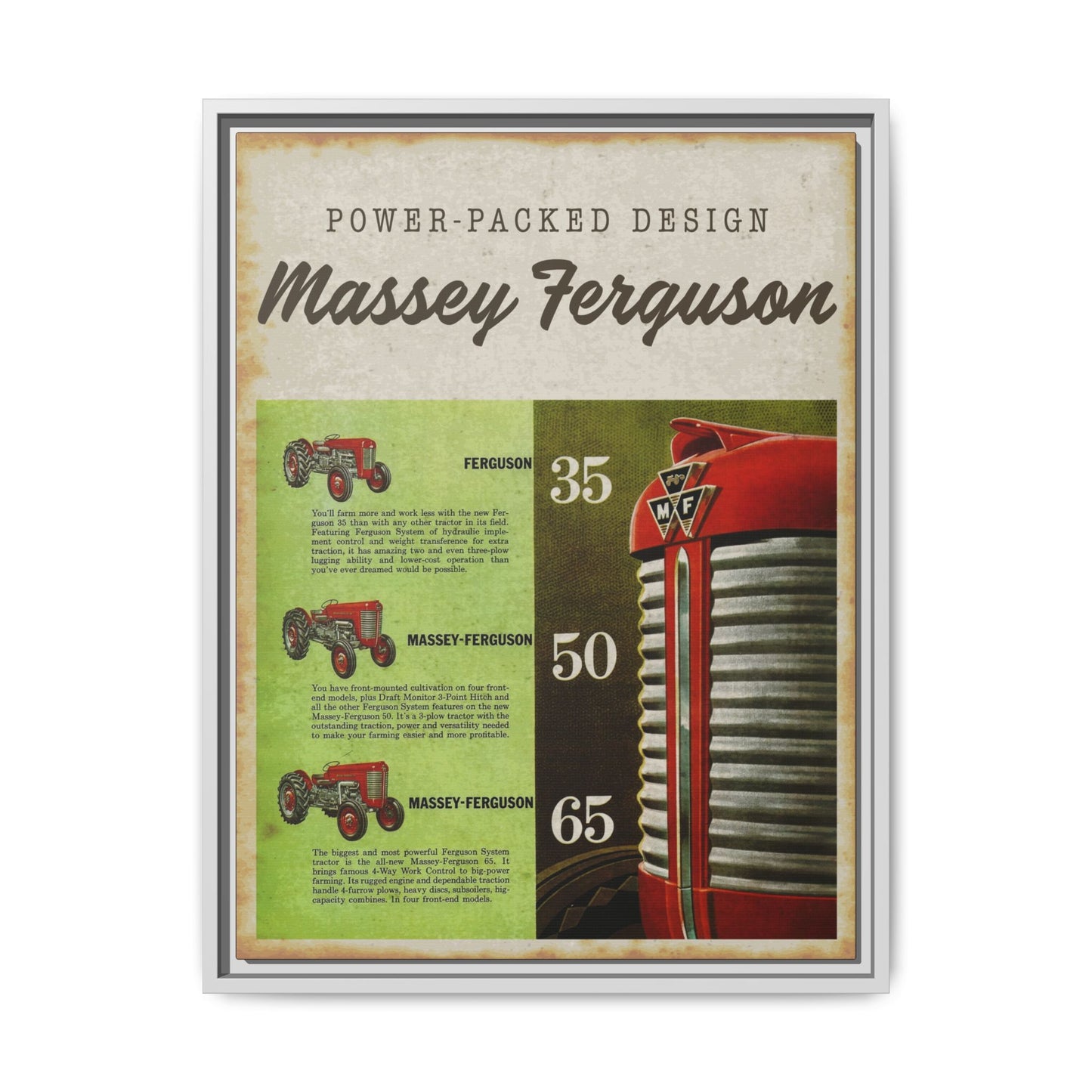 Vintage Massey Ferguson Tractor Advertisement Wall Art Print on Framed Canvas