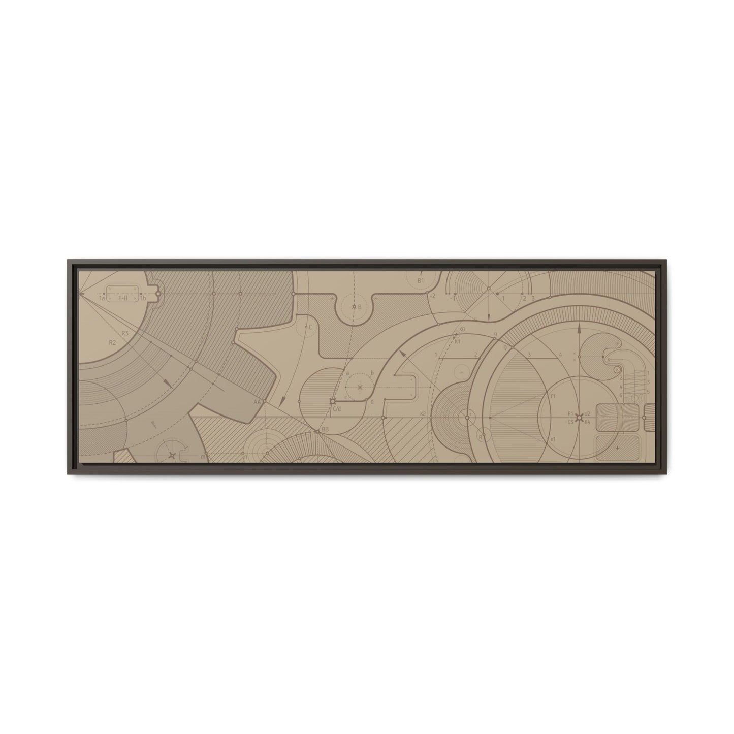 Geometric Gear Blueprint Drawing Art on Framed Canvas